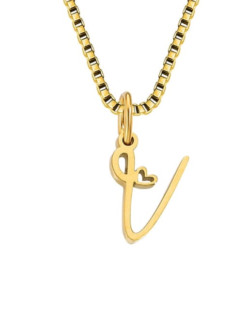 V Gold Stainless steel Letter Minimalist Necklace
