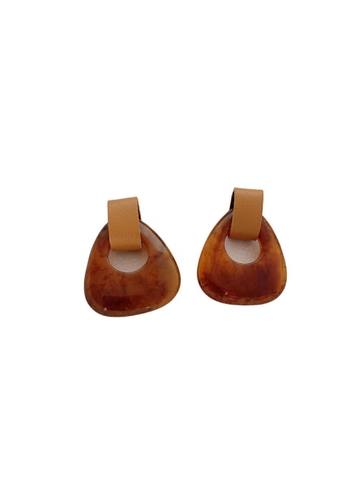 Amber S925 silver needle Resin Artificial Leather Geometric Vintage Stud Earring/Multi-color optional