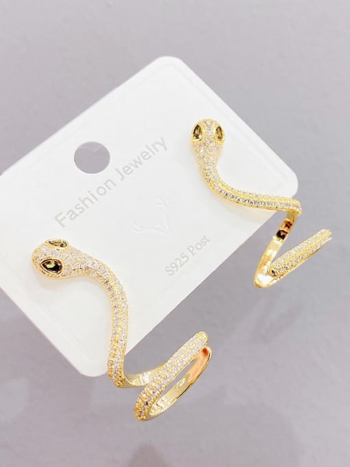 Gold E501 Brass Cubic Zirconia Snake Statement Stud Earring