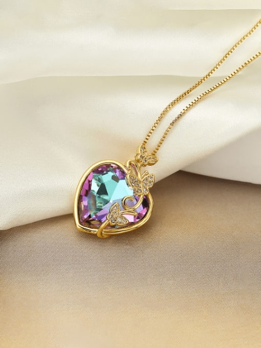 AOG Brass Glass Stone Heart Minimalist Necklace 1