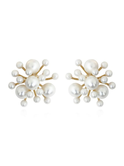 HYACINTH Brass Imitation Pearl Flower Minimalist Stud Trend Korean Fashion Earring