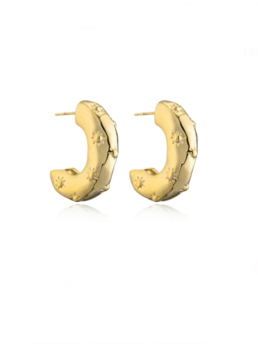 41454 Brass Geometric Minimalist C Shape  Stud Earring