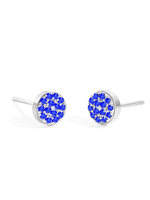 Steel +light blue Stainless steel Rhinestone Round Minimalist Stud Earring