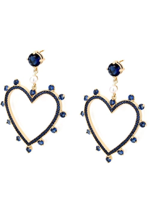 Gold Plated blue zirconium Brass Rhinestone Heart Minimalist Drop Earring