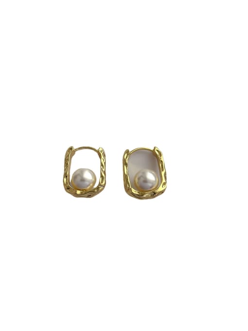 ZRUI Brass Imitation Pearl Geometric Dainty Stud Earring 0