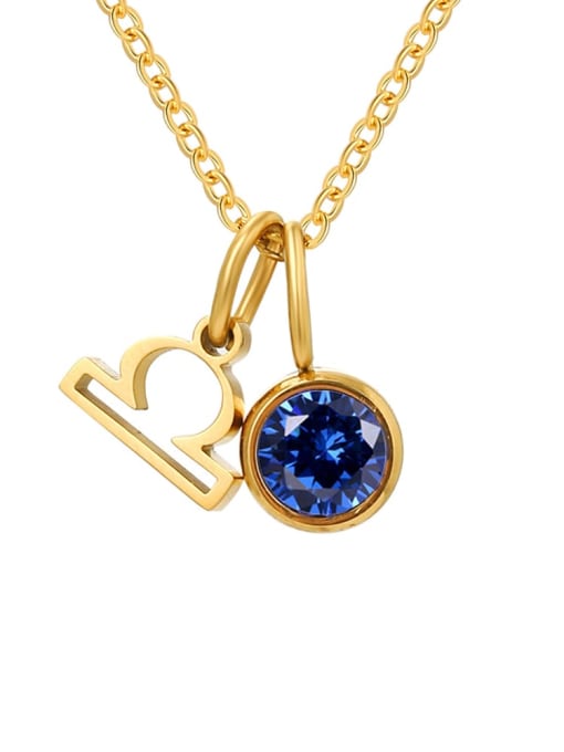 September Blue Libra Gold Stainless steel Birthstone Constellation Cute Necklace