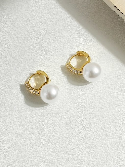 14K gold Copper Imitation Pearl Geometric Minimalist Huggie Trend Korean Fashion Earring