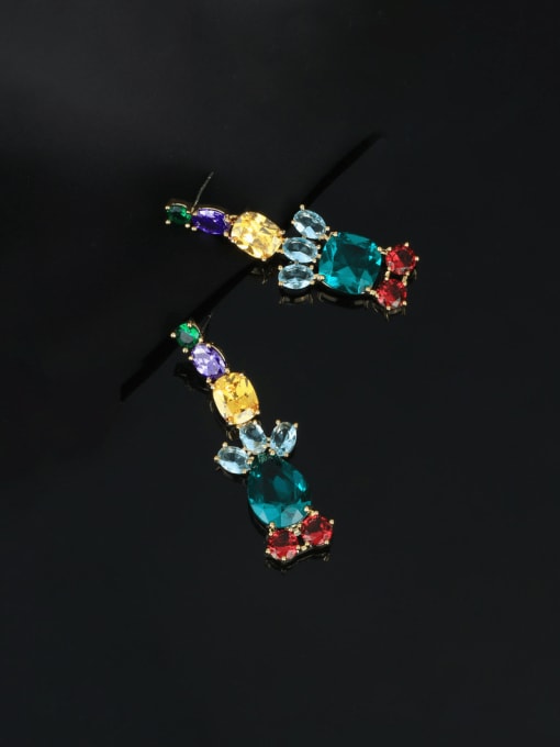 OUOU Brass Cubic Zirconia Geometric Tassel Luxury Cluster Earring