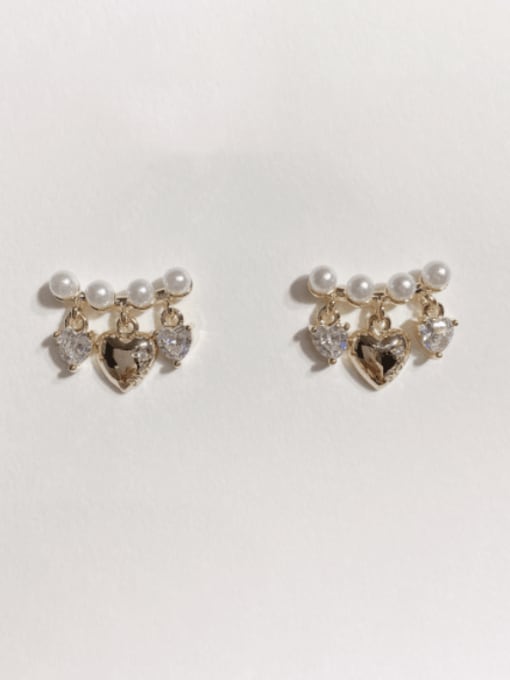 ZRUI Brass Imitation Pearl Heart Vintage Stud Earring 0