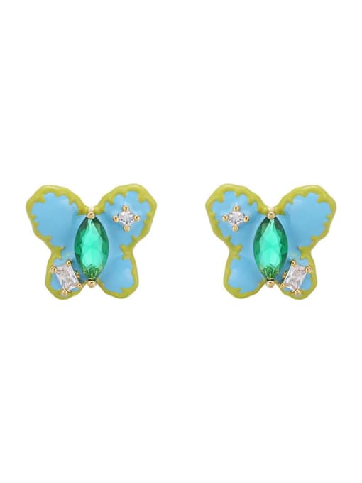 blue Brass Multi Color Enamel Butterfly Cute Stud Earring