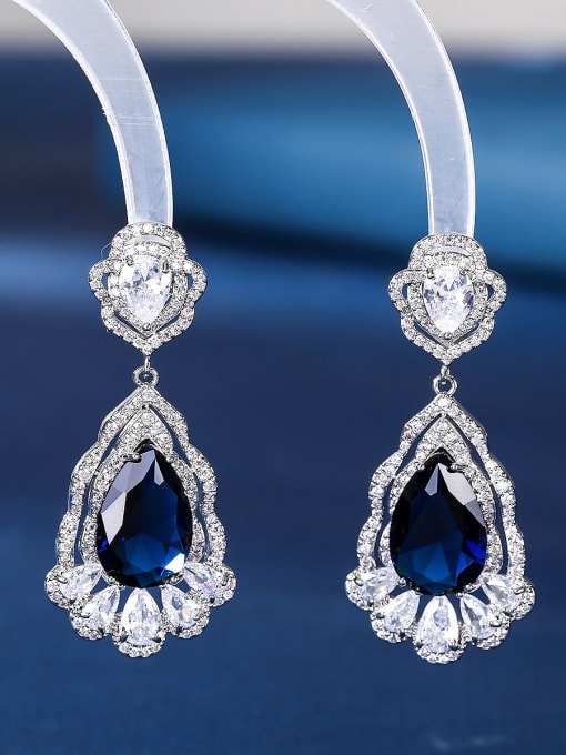 blue Brass Cubic Zirconia Water Drop Luxury Drop Earring