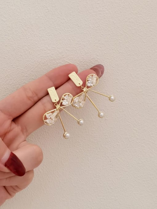 14k Gold Brass Imitation Pearl Bowknot Minimalist Drop Earring