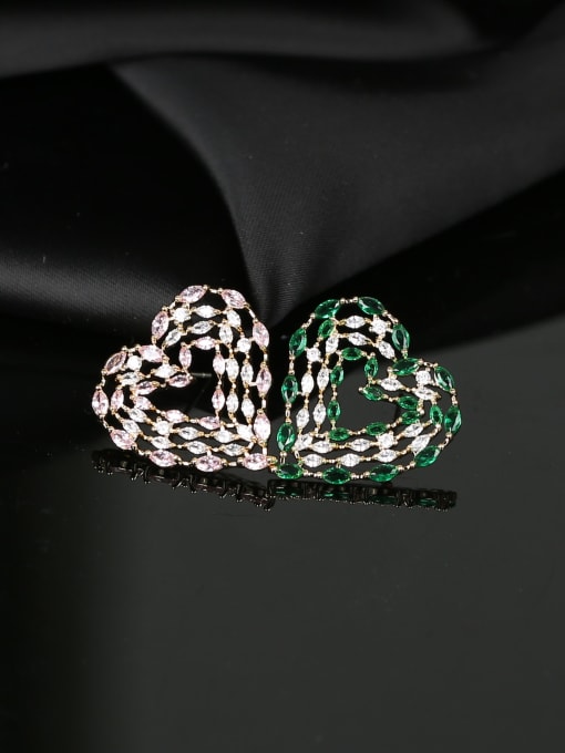 OUOU Brass Cubic Zirconia Hollow Heart Luxury Cluster Earring 3