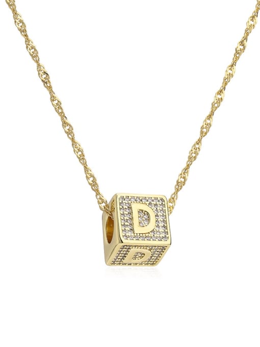 22375 D Brass Cubic Zirconia Square Hip Hop Letter Pendant Necklace