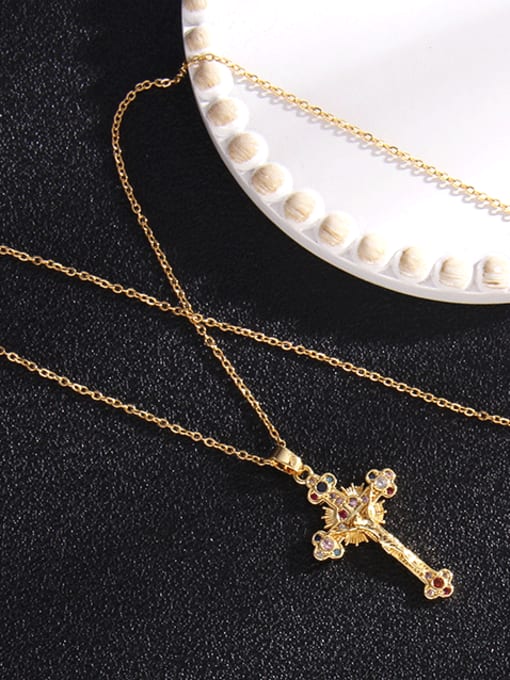 Cross 1 a291 Copper Cubic Zirconia Cross Vintage Regligious Necklace