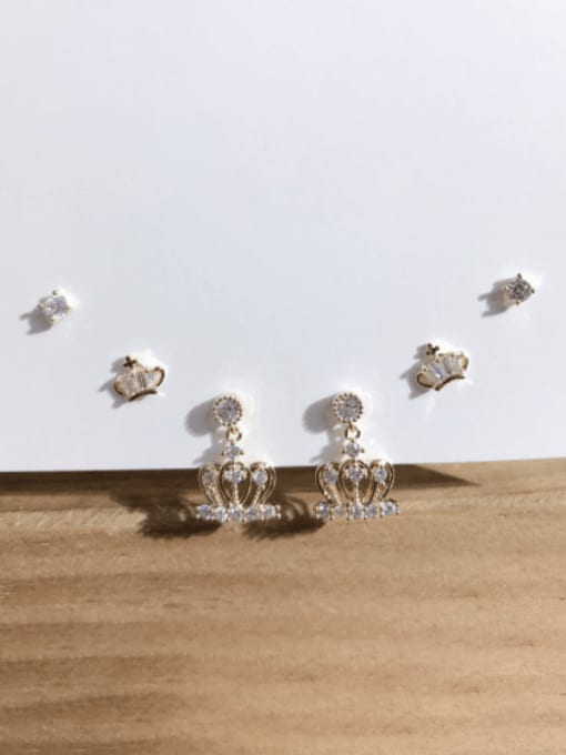 ZRUI Brass Cubic Zirconia  Trend  Crown  Set Stud Earring 1
