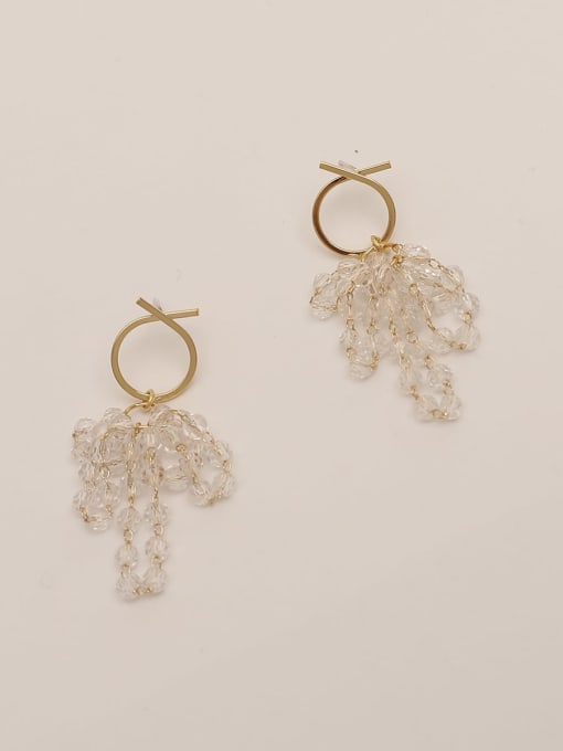 Transparent Imitate crystal Brass Cubic Zirconia Tassel Ethnic Drop Trend Korean Fashion Earring