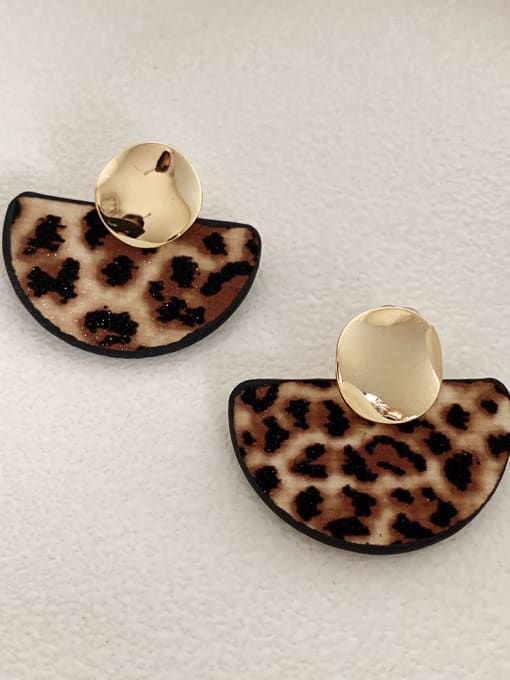 Khaki Leopard Print Alloy Resin Geometric Vintage Scalloped Leopard Stud Earring/Multi-color optional