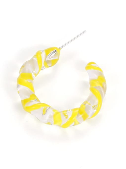 Yellow stripe single sale Hand  Glass Minimalist C Shape Single Earring(Single-Only One)