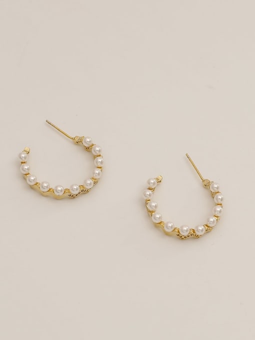 14K gold Brass Imitation Pearl Geometric Vintage Stud Trend Korean Fashion Earring