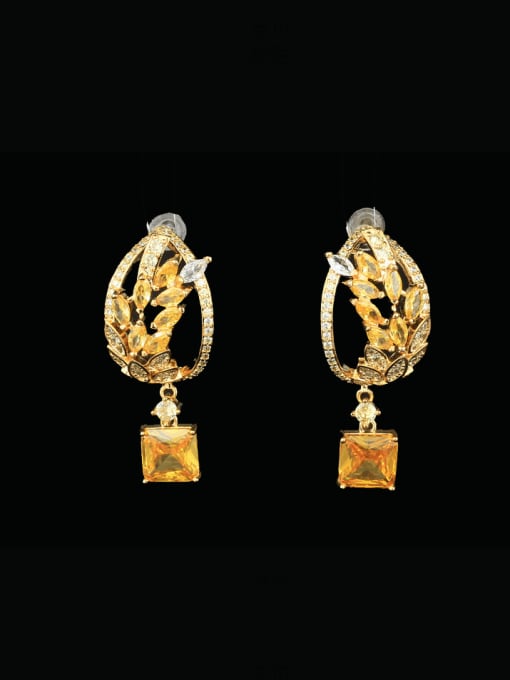 golden Brass Cubic Zirconia Geometric Luxury Cluster Earring