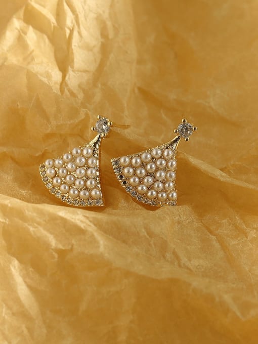 14k Gold Brass Imitation Pearl Triangle Bohemia Stud Trend Korean Fashion Earring