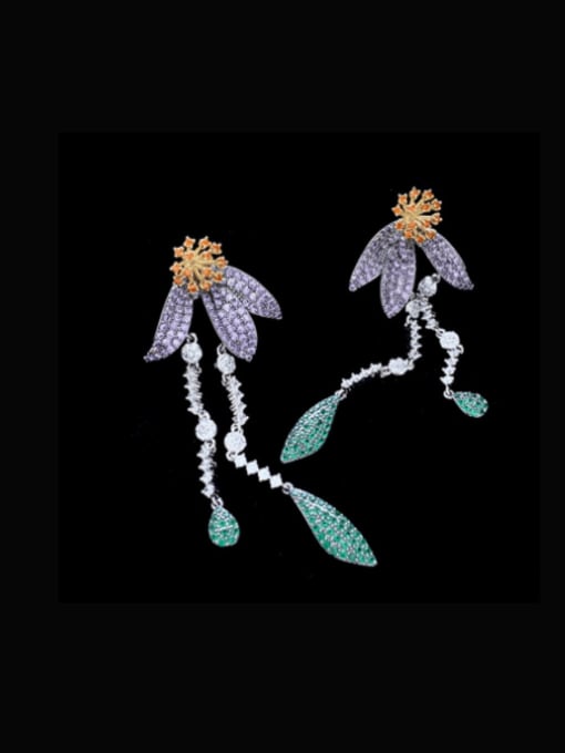 SUUTO Brass Cubic Zirconia Flower Vintage Cluster Earring