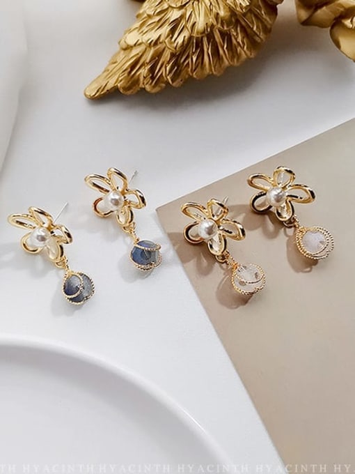 HYACINTH Copper Imitation Pearl Flower Minimalist Drop Trend Korean Fashion Earring 2