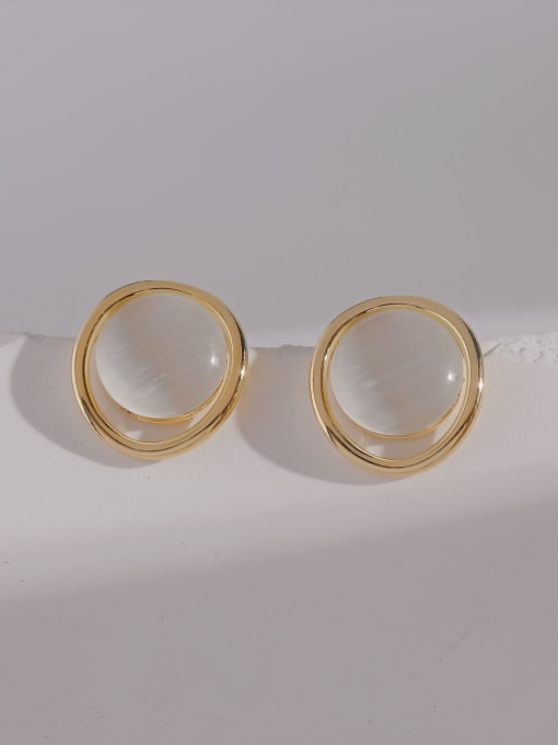 14k gold Brass Cats Eye Geometric Minimalist Stud Earring