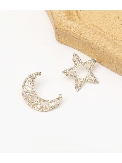 14K  gold Copper Cubic Zirconia Star Moon Dainty Stud Trend Korean Fashion Earring