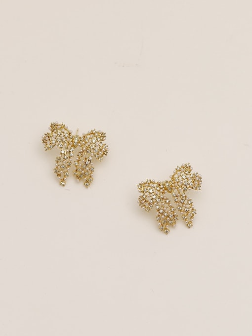 14k Gold Brass Imitation Pearl Bowknot Vintage Stud Trend Korean Fashion Earring