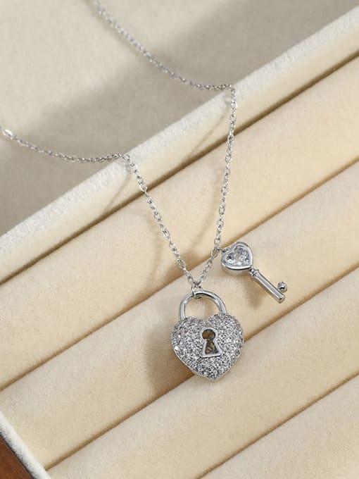Steel XL60250 Brass Cubic Zirconia Heart Dainty Necklace