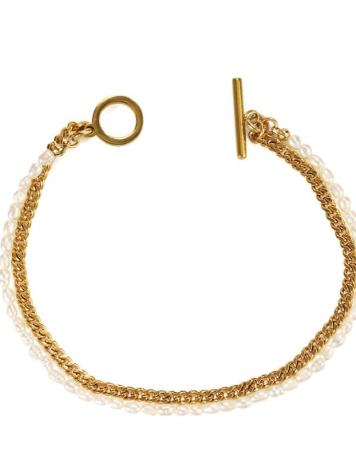 TINGS Brass Freshwater Pearl Geometric Hip Hop Strand Bracelet 4