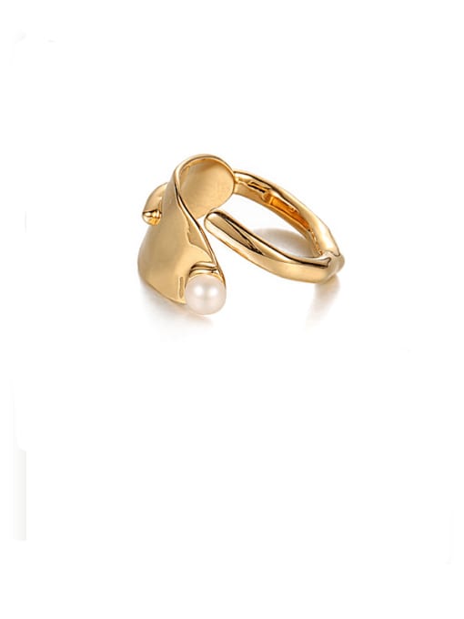 golden Brass Imitation Pearl Geometric Vintage Band Ring