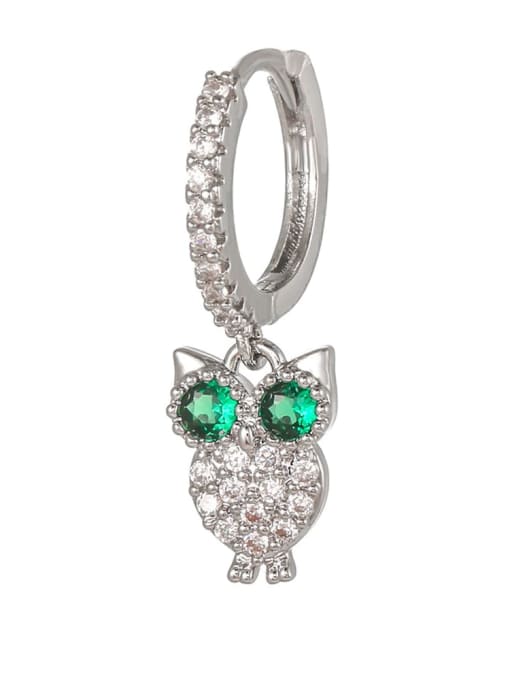 697 white K Brass Cubic Zirconia Owl Cute Huggie Earring