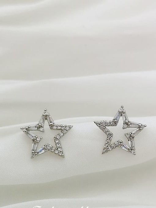 White K Copper Cubic Zirconia Star Dainty Stud Trend Korean Fashion Earring