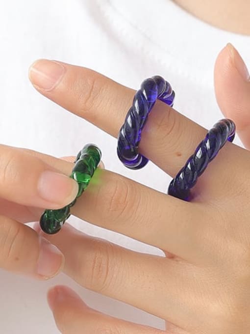 Five Color Hand  Glass Multi Color Twist Square Minimalist Band Ring 3