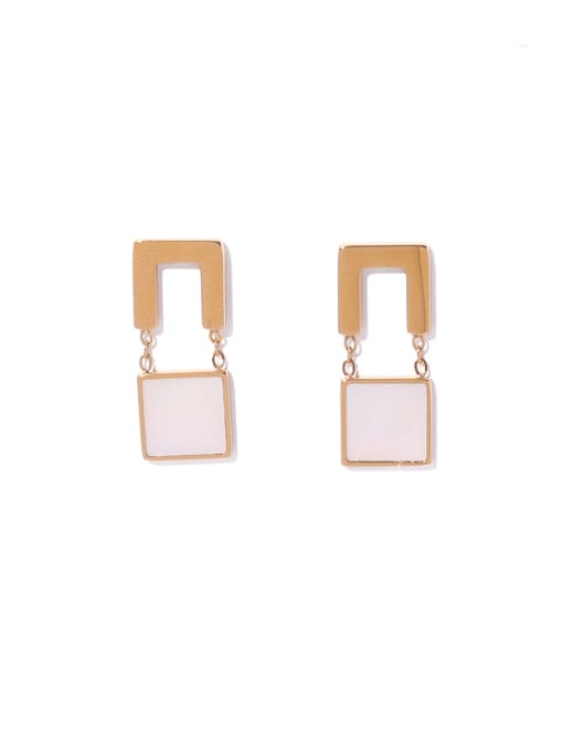 White Shell Earrings Brass Enamel Geometric Minimalist Drop Earring