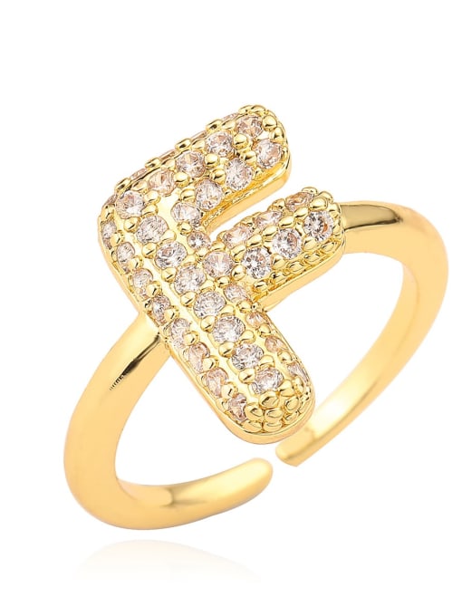 F Brass Cubic Zirconia Letter Minimalist Band Ring