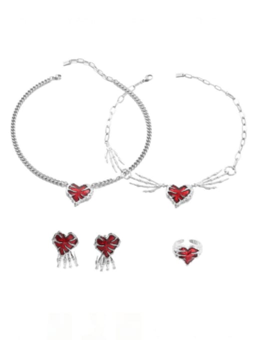 TINGS Brass Cubic Zirconia Hip Hop Heart Earring Ring and Necklace Set 0