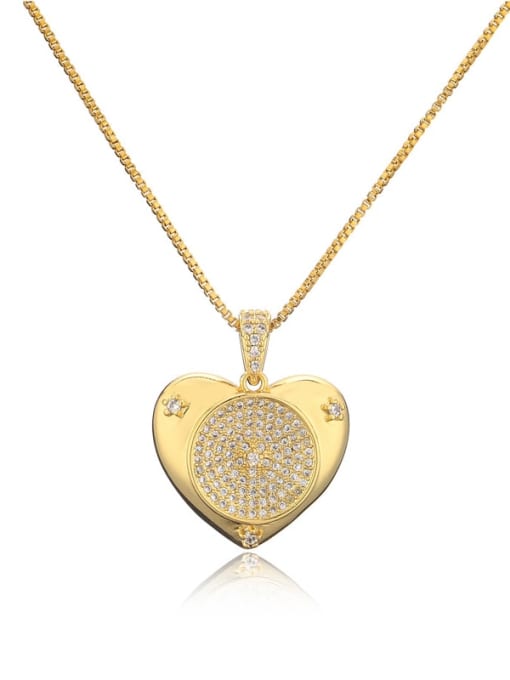 20917 Brass Cubic Zirconia  Vintage Heart Pendant Necklace