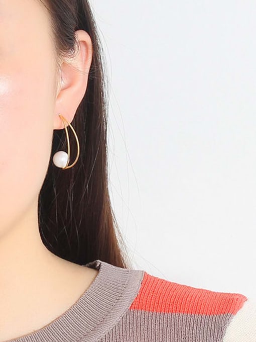HYACINTH Copper Imitation Pearl Moon Minimalist Drop Trend Korean Fashion Earring 1