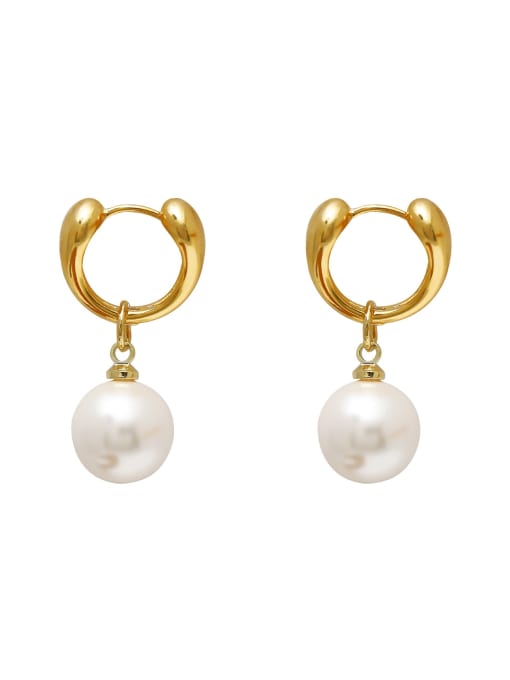 HYACINTH Brass Imitation Pearl Geometric Minimalist Huggie Earring 3