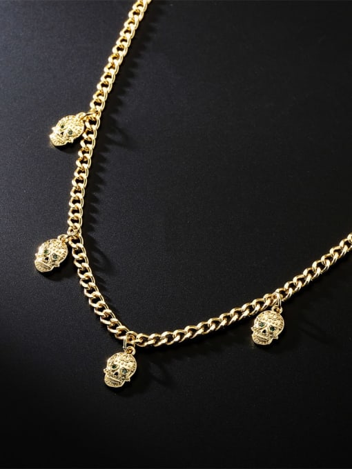AOG Brass Cubic Zirconia Skull Vintage Hollow Chain Necklace 2