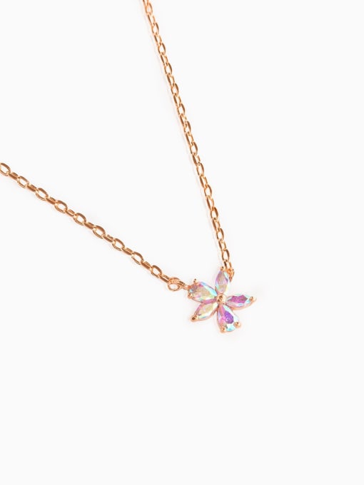 rose gold Brass Cubic Zirconia Flower Cute Necklace