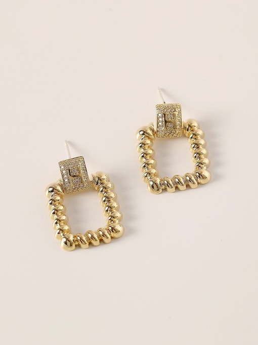 14k Gold Brass Hollow Geometric Vintage Drop Trend Korean Fashion Earring