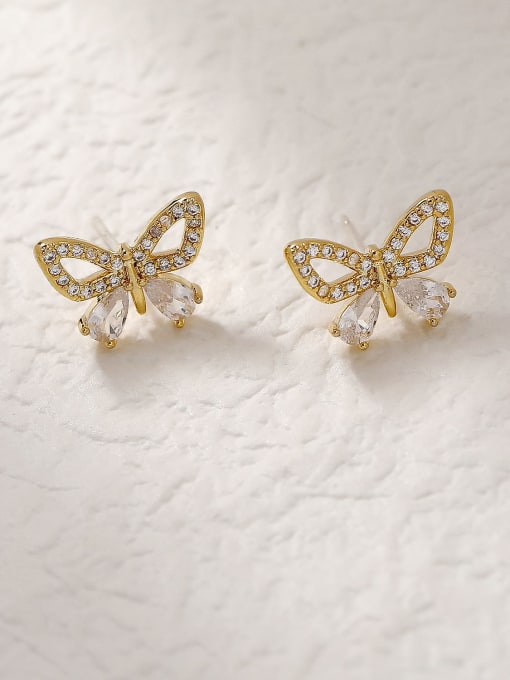 HYACINTH Brass Cubic Zirconia Butterfly Vintage Stud Trend Korean Fashion Earring 0