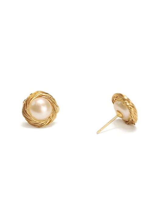 ACCA Brass Imitation Pearl Geometric Minimalist Stud Earring 3