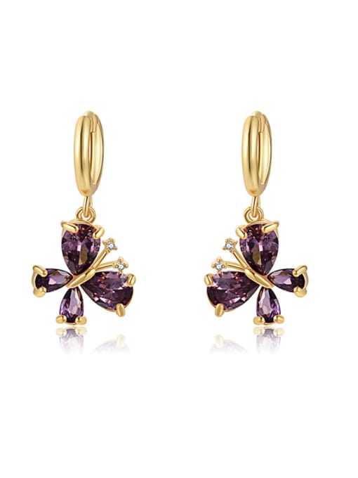 purple Brass Cubic Zirconia Multi Color Butterfly Minimalist Huggie Earring