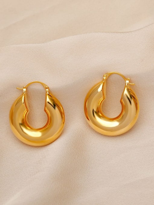18K Gold Round Ear Buckle Brass Heart Minimalist Huggie Earring